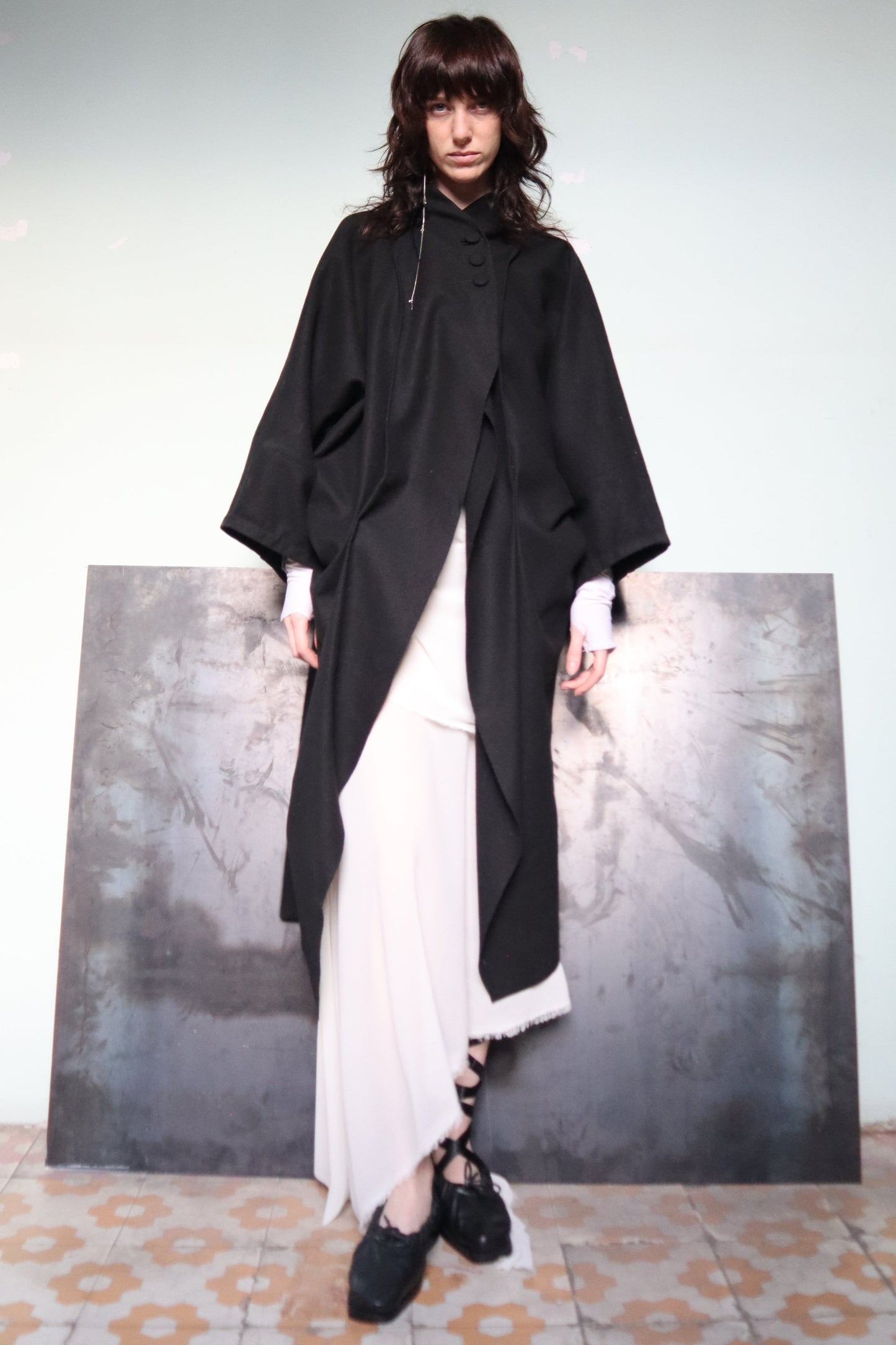 Maison Isabel Maciel extended sleeve wool coat, featured in lookbook.